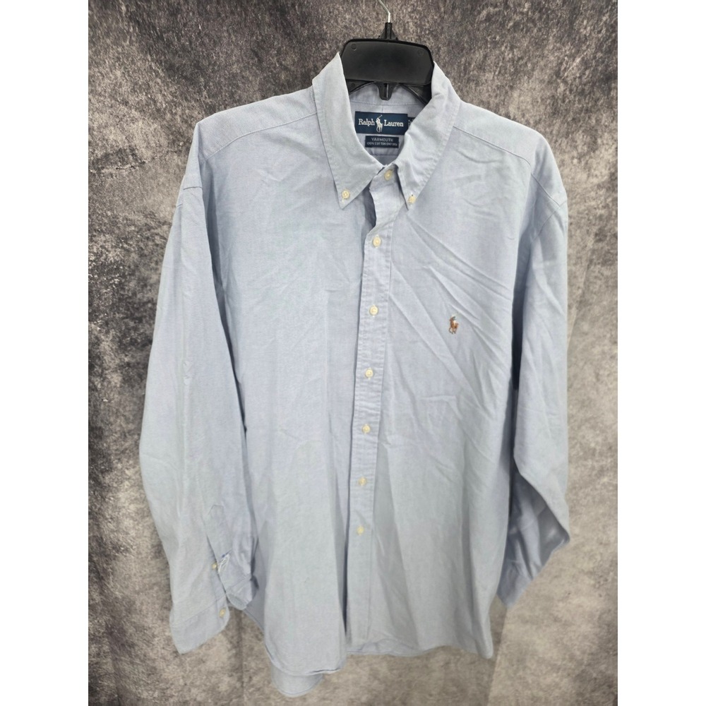 Vintage Ralph Lauren Yarmouth Shirt Mens XXL 17.5 35 Blue Flesh Pony Preppy Y2K